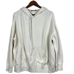 Vince Cotton Knit Pullover Hoodie Handwarmer Pocket Cream Oversize - S